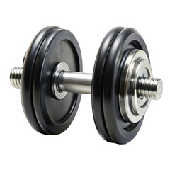 Naklejka premium A black dumbbell with steel handle close up isolated on transparent background