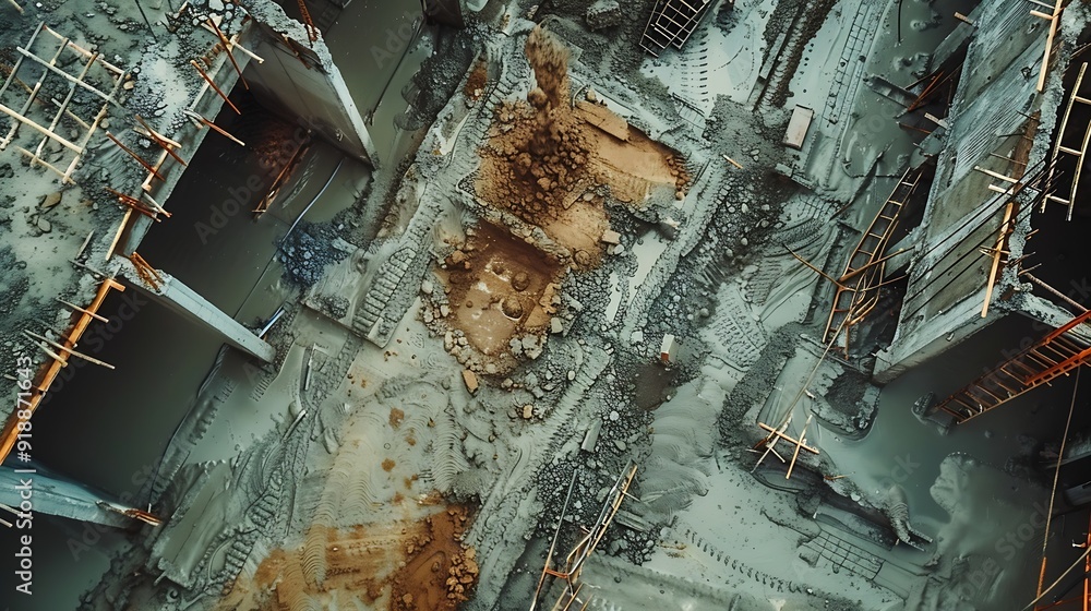 Poster construction site of buildings pouring cement top view new screed concrete with leveling mortar for 