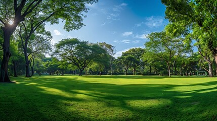 Fototapeta premium Panorama public park with clipping path : Generative AI