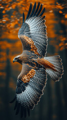 Red-tailed hawk flying  isolate on autumn background