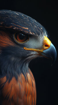 Red-tailed hawk portrait isolate on black background