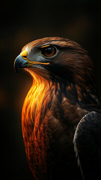 Red-tailed hawk portrait isolate on black background