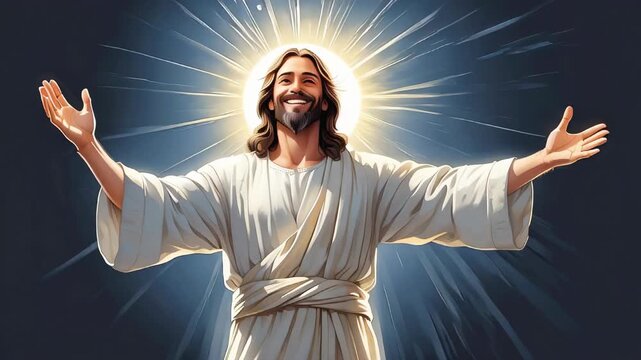 smiling Jesus in rays of light as a representation of Jesus' love isolated animation -- 4k stock video footage 