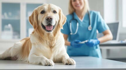 Golden Retriever Relaxing at Veterinarian Clinic