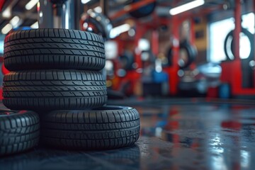 Auto shop installs new tires on car