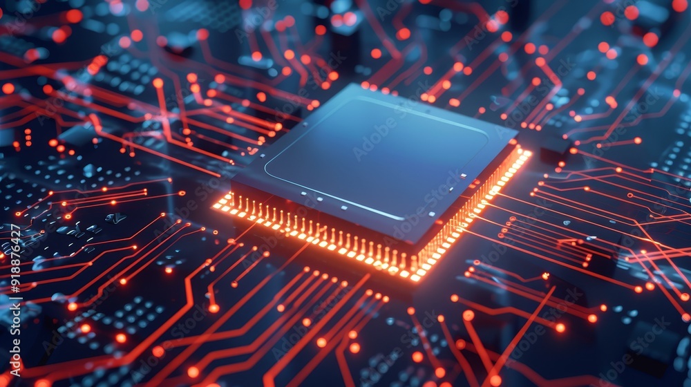 Aufkleber close-up of illuminated microchip on circuit board