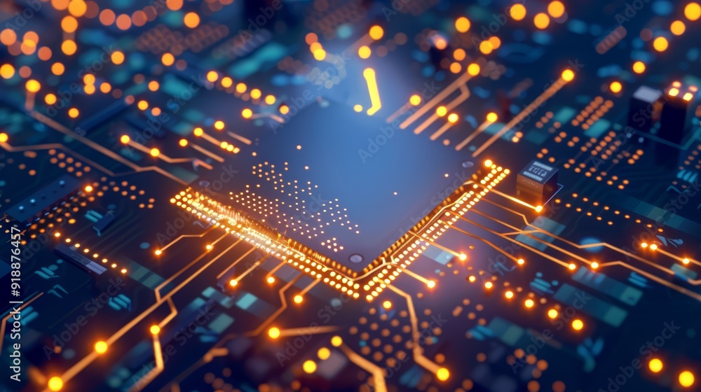 Aufkleber illuminated microchip on high-tech circuit board