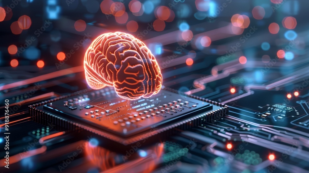 Poster artificial intelligence brain on computer chip