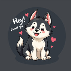 Cute Husky Vector Illustration Design, Dog T-shirt Print Vector Art of Husky Dog