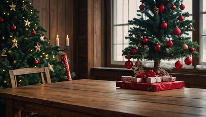 Christmas wooden table and tree