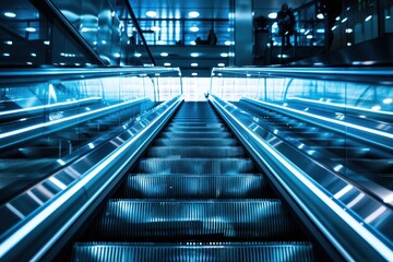 Blue toned perspective of escalator