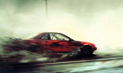 Blurry side view drifting car