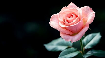 Naklejka premium Soft Pink Rose Blooming Against Dark Background