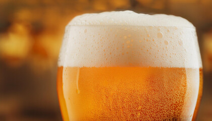 Glass of cold beer with foam. Draft lager. Alcoholic drink.