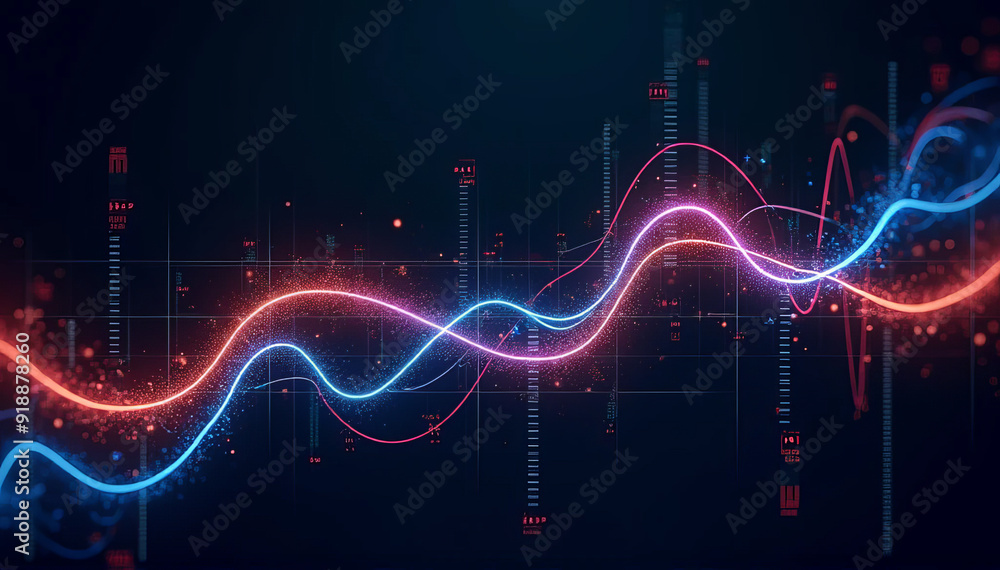 Poster abstract financial data visualization with colorful trend lines