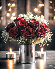 Obraz premium beautiful flowers bouquet in a glass or ceramic vase for wallpaper
