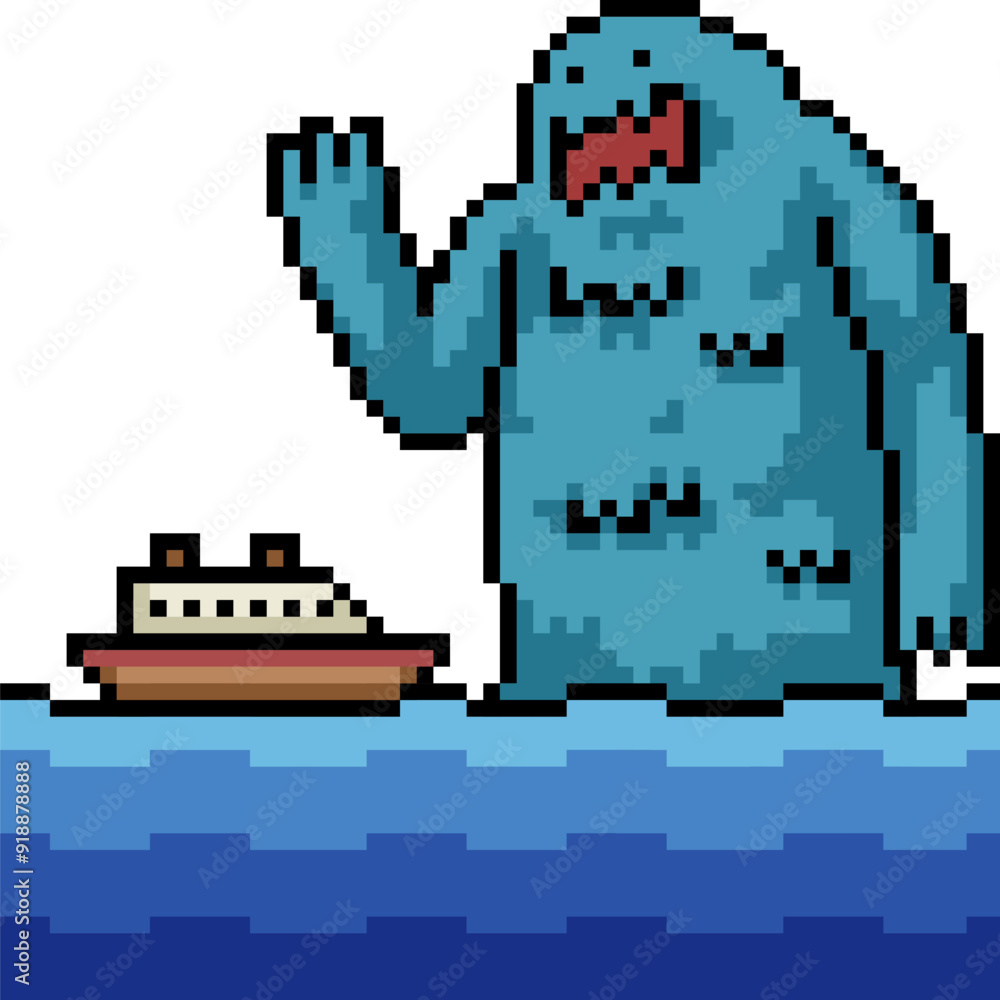 Poster pixel art of sea giant creature