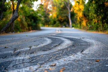 Circular tire marks on road surface