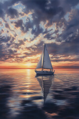 Serene Sailboat at Sunset on Calm Waters