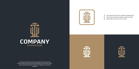 legal logo with shield and pillars, modern abstract, logo design illustration.