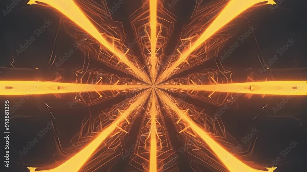 Poster bright orange lines create a striking geometric pattern against a dark backdrop, showcasing an intri
