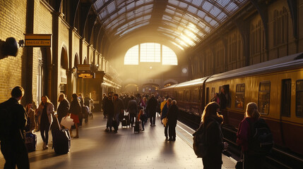 Crowded Train Station Interior
