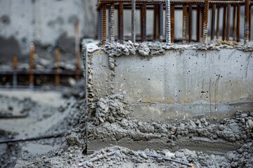 Concrete pillar being constructed with steel rods for reinforcement