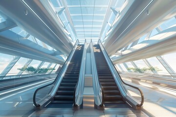 Contemporary airport escalators with stairs for luxury