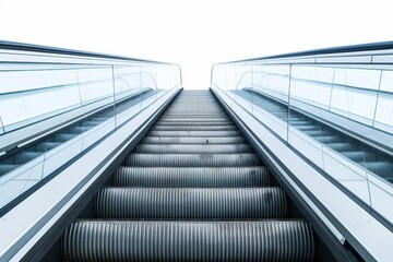 Fototapeta premium Front view of isolated escalator on white background moving up in subway