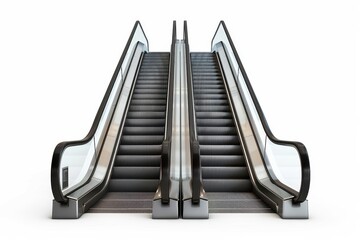 Front view of isolated track stair escalator with handrails