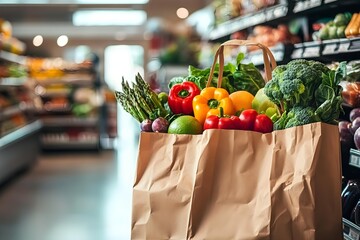 Supermarket Paper bag full of healthy food