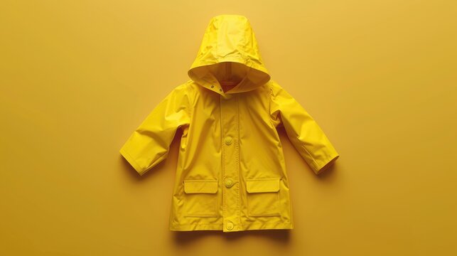 A bright yellow raincoat against a sunny yellow background, great for travel or adventure themes