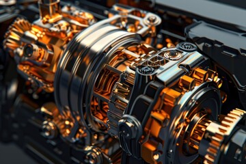 Obraz premium Close-up shot of a machine's internal gears and mechanisms