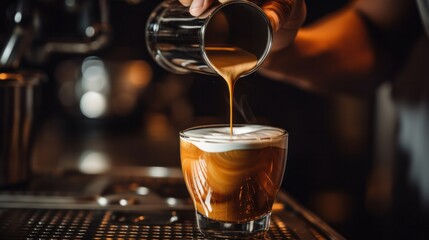 A barista's hands pulling a shot of espresso,