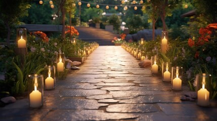 Obraz premium Romantic Candlelit Path in a Garden