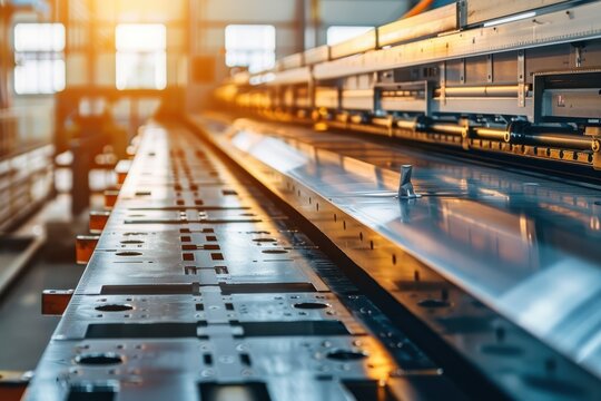 Metal sheet forming machine in a modern factory