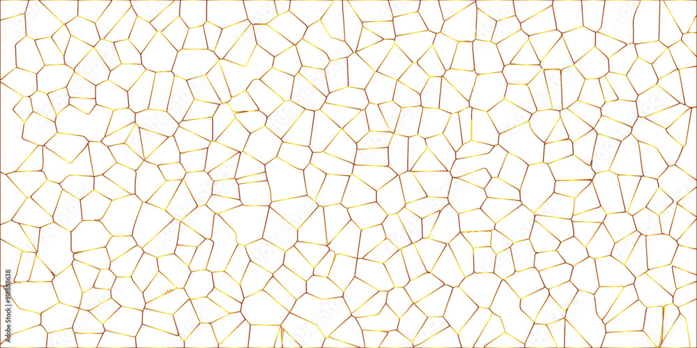 Poster golden gradient lines stroke abstract white crystalized broken glass background. voronoi diagram bac