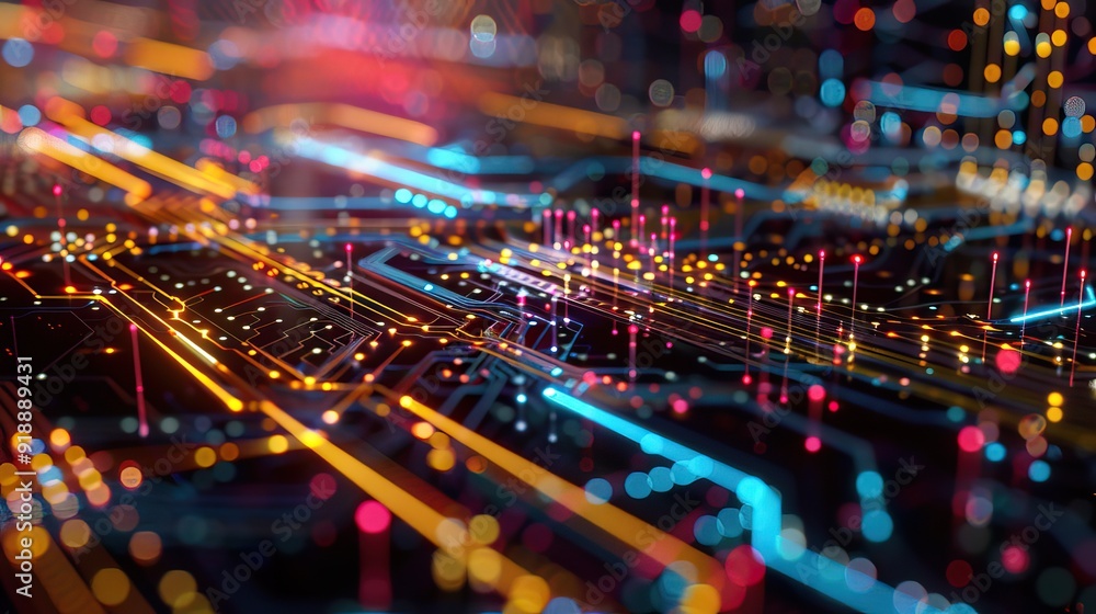 Poster abstract cyber background with glowing circuit board design