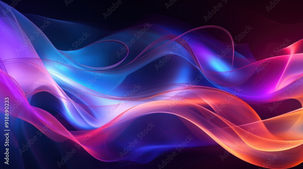 Poster dynamic abstract composition of glowing multicolored lights creating