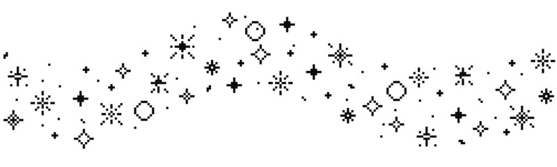 Pixel star retro 8 bit sparkle wavy border seamless frame. Shiny game pixel art effect set. Firework burst, space decoration. 90s aesthetics, y2k 