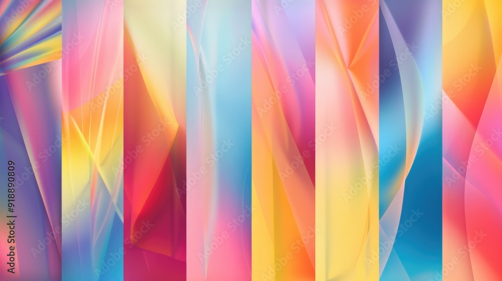 Poster a vibrant and dynamic abstract pattern featuring curved lines in multiple colors, suitable for use a