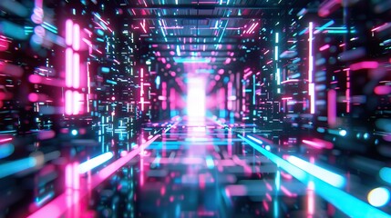 Obraz premium Cyberpunk light background with neon pink and blue hues -