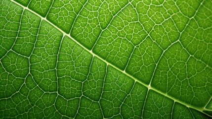 Extreme close-up of a lush green leaf highlighting its natural