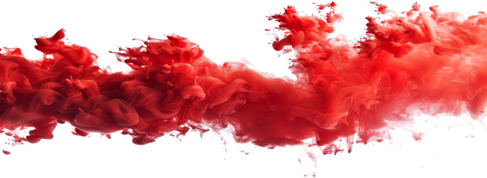 Red smoke plume isolated on transparent background.