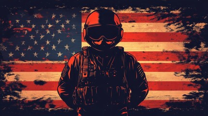 Patriotic Soldier Silhouette with American Flag Background