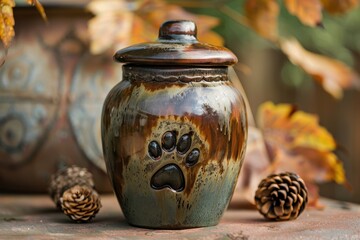 Pet urn featuring paw print