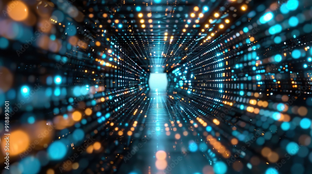 Poster pulsating digital light grid with a futuristic design