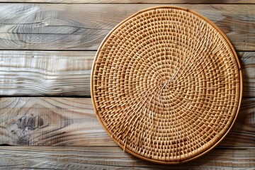 Rattan round placemat on wood table