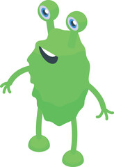 Happy green alien with big eyes and a friendly smile is standing