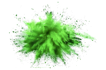 bright green paint color powder festival explosion burst isolated white background.	